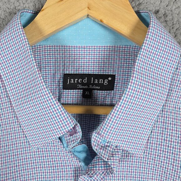 Jared Lang Shirt Mens Size XL Multicolor Gingham Short Sleeve Slim Fit Cotton - Picture 7 of 12
